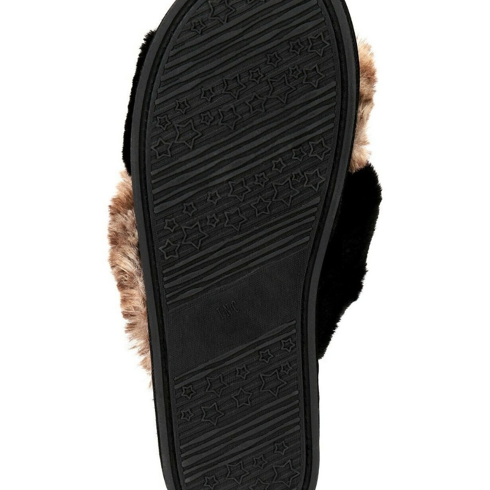 INC International Concepts Faux Fur Slippers Black - Picture 2 of 3